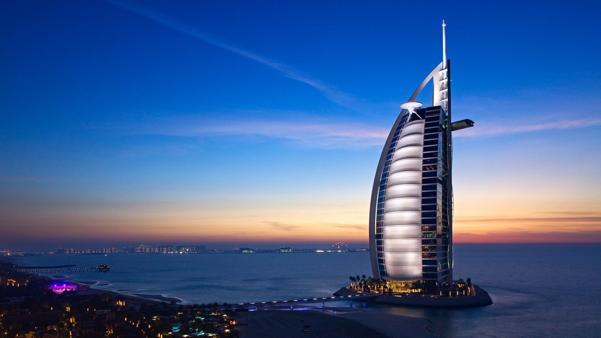 Distinctive UAE architectural landmark at sunset