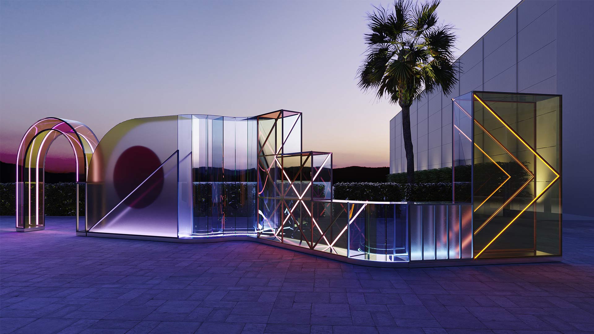 Public art installations in a cultural plaza