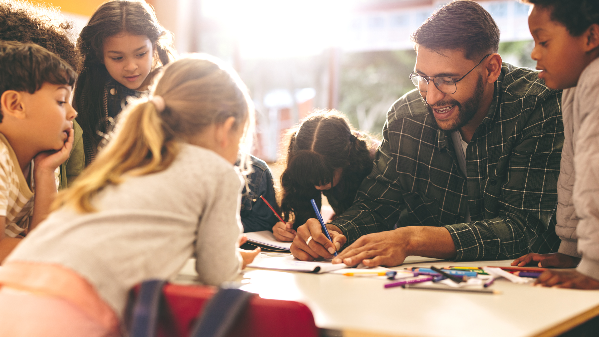 Storyteller engaging children in a circle