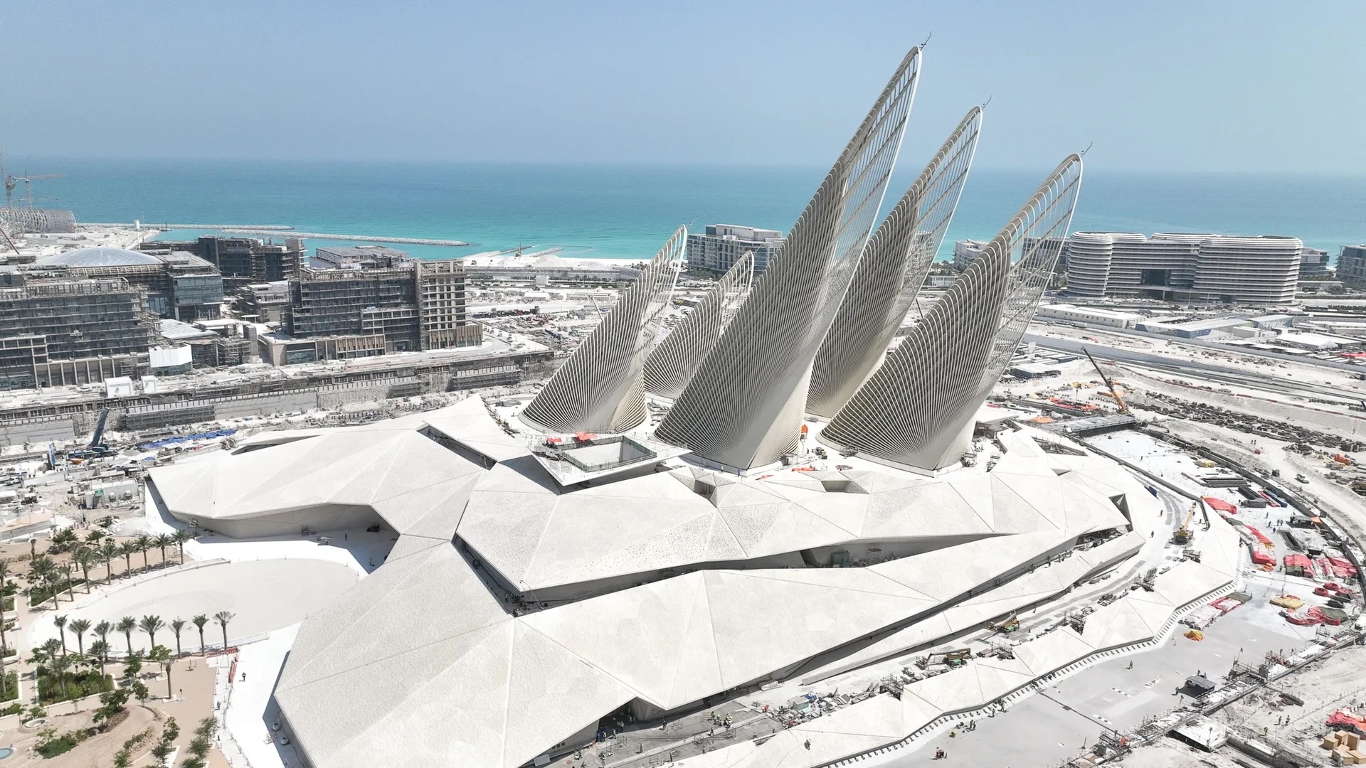 Panoramic view of UAE cultural district with museums and public art